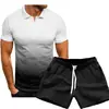 Nueva Camiseta Deportiva Casual para Hombre de Primavera y Otoño Verano Cuello Polo 3D Degradado Manga Corta Conjunto