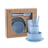 Conjunto portátil de louça de trigo com três peças conjunto de louça de palha de trigo Tigela Copo prato prato hashi garfo hashi trigo conjunto de seis peças