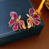 Pendientes de Estilo de Corte Vintage de la Edad Media con Pasador de Plata, Pendientes de Flor de Aceite que Caen con Diamantes, Pendientes Retro de Lujo Ligero de Alta Gama