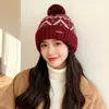 Gorro de Lã Tricotado Estilo Fair Isle para Mulheres, Gorro de Lã Quente para Proteger as Orelhas no Outono e Inverno, Versátil para Cabeças Grandes, Gorro Pulôver que Afina o Rosto