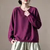 Suéter de punto de algodón suave y cómodo para mujer, de cuello redondo, abotonado en el lateral, de manga larga, corte holgado, adecuado para primavera y otoño, con un estilo casual y artístico.
