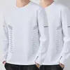 Camiseta casual versátil de manga comprida para outono para homens, gola redonda, cor sólida da moda, confortável, respirável e com caimento solto