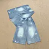 Pantalones vaqueros cropped con estampado de estrellas retro americano desgastado para mujer, nuevo estilo verano 2026, capris sueltos deshilachados súper modernos