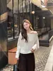 Elegante top de tricô ombro a ombro, top elegante de manga comprida outono 2026 para mulheres 7044