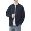 Camisa de manga larga para hombre de primavera y otoño, estilo cityboy retro japonés de moda, cuello Henley, chaqueta camisa con bolsillo de algodón puro, venta al por mayor