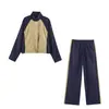 Moda de comercio exterior para mujer 2026 estilo europeo y americano ajuste holgado chaqueta con cremallera y cuello alto bloques de color conjunto de pantalones F612785