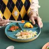 Conjunto de Prato Triplo de Palha de Trigo Prato de Jantar Redondo Quantitativo Redução de Gordura Prato de Jantar Doméstico Impermeável Prato de Frutas Prato de Café da Manhã Venda por Atacado