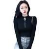 Camisa Básica de Comercio Exterior Ajustada 2022 Nuevo Estilo Occidental Reductora de Edad Interior Negro Otoño e Invierno Versátil de Cuello Alto con Cremallera Mujer