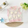Colete de Tricô para Meninas Outono e Inverno Novo Estilo Flores Pontilhadas Tricô Colete para Bebê Menina Estiloso Colete de Tricô Cor Degradê