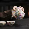 Juego de Té Esmaltado Estilo Palacio Juego Rápido de Tazas Portátil para Exteriores Bolsa de Tela de Lujo Ligero Juego de Té de Viaje Una Tetera Tres Tazas