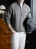 Estilo 'old money', corte relajado - suéter de punto para hombre bordado de alta gama, cuello mao, cómodo y holgado, nuevo cárdigan de otoño/invierno