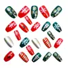 Parche de Arte para Uñas Cuadrado Europeo de Longitud Media Navideño Parche de Arte para Uñas con Elementos Navideños Rojos y Verdes Extraíble 24