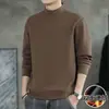 Top de vellón de doble cara para otoño e invierno con cuello semi-alto, capa interior unisex de corte ajustado para negocios, camisa base cálida, camiseta de manga larga para hombre