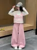 Conjunto de Chaleco de Punto Rayado Rosa para Niñas Otoño 2026 Nuevo Elegante de Moda Estilo Coreano Principios de Otoño Ropa de Otoño para Niños Grandes
