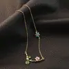 Colar com Pingente de Flor de Esmalte Pintada à Mão Folha Verde Novo Original de Verão Design Pequeno Fresco Colar para o Dia a Dia