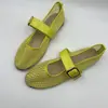 Zapatos de malla para mujer 2026 nuevos de verano con pedrería huecos transpirables estilo francés con faldas boca poco profunda de fondo plano para mujer