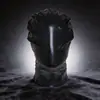 Casco de cuero charol adhesivo todo incluido negro y rojo para hombres y mujeres, coqueteo sexual, productos sexuales alternativos, atadura para adultos, juguetes SM