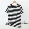 Camiseta de Manga Corta a Rayas de Bloques de Color de Modal para Mujer, Estilo Delgado de Verano, Top Pullover Casual Simple Holgado con Cuello Redondo para Mujer