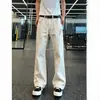 Jeans ligeramente acampanados para hombre Primavera/Otoño 2026 con bordado diagonal, estilo American High Street, Pantalones anchos rectos holgados lavados