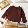 Camiseta Infantil Fofa Estilo Coreano Manga Pequena Voadora Outono e Inverno Manga Longa Bebê Doce Veludo Renda Blusa de Base Infantil