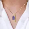 Sentido del Diseño Hebilla de Oreja de Cristal Cuadrado Diamante Púrpura Nicho de Alta Gama Lujo Ligero Versátil Pendientes de Borla Pendientes Elegantes