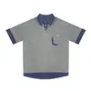 Camiseta de Manga Corta con Retazos a Cuadros Estilo Perezoso Falsa Dos Piezas para Hombres y Mujeres, Top Chic Holgado de Verano Estilo Retro Americano con Cuello Polo