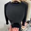 Suéter de Tricô Espesso Quente Estilo Europeu com Lã Integrada para Mulheres, Camisa Básica Simples, Top Versão Coreana Primavera 2026