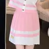 Nuevo Estilo Cárdigan de Punto Bordado Trenzado de Manga Larga Chanel Falda Plisada de Cintura Alta Traje de Cintura Ceñida Estilo Universitario Moderno
