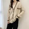 Novo Estilo de Inverno Cashmere Solto Bloco de Cores Acabamento Elegante Casaco Suéter Cardigan Feminino Tamanho Único