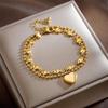 Pulseira de Joias em Aço Titânio com Contas de Bola de Amor Criativas Personalizadas de Camada Dupla, Simples e Fashion, Estilo Coreano, para o Dia a Dia