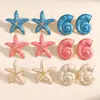 Conjunto de três peças de brinco, anel e broche de estrela-do-mar e concha com estilo oceânico e efeito de gota de óleo, acessórios multicoloridos com bordas douradas vintage estilo férias