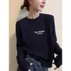 Camiseta negra de manga larga acanalada de algodón puro estilo coreano para mujer, moderna y versátil, top juvenil y elegante, camiseta básica para otoño