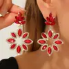 Pendientes de Cristal con Flores Estilo Europeo y Americano para Mujer, Pendientes Largos de Gota Completamente Diamantados, Lujo Ligero, Gama Alta, Pendientes Exagerados