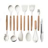Balde de Armazenamento Branco Leitoso Cabo de Madeira Utensílios de Cozinha de Silicone Conjunto de 11 Peças Espátula Antiaderente Conjunto de Utensílios de Cozinha Conjunto de 11 Peças