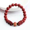 Pulseira de Cinábrio de Guan Yu com Duplo Pixiu de Argila Roxa para Paz e Alegria, Estilo Chinês Fábrica Venda ao Atacado ao Vivo S3081007