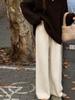 Pantalones de punto de pierna ancha Sense Grey de alta gama para mujer, otoño e invierno, estilo holgazán, suaves y cerosos, dosificantes, sueltos, casuales, rectos