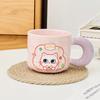Caneca de Cerâmica Gatinho Pequeno Fresco Transfronteiriça para Uso Doméstico de Alto Valor, Caneca de Desenho Animado com Tampa e Colher para Presente de Casamento, Copo de Água