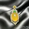 Cabujón de Ágata Calcedonia Jade Tipo Hielo con Incrustaciones de Oro y Colgante de Color Jadeíta Verde Completo para Mujer, Cadena para Suéter, Una Pieza al por Mayor