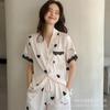 Pijama Fino con Tema de Amor para Mujer, Conjunto de Ropa de Dormir de Encaje de Manga Corta y Shorts de Seda de Hielo Fresco para Primavera y Verano, Estilo Delgado de Verano