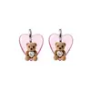 Set de Joyería de Colgante de Corazón de Resina de Circonita Súper Brillante con Oso de Peluche y Perlas, Joyería de Diseño Lindo Estilo Nicho
