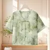 Nueva Camiseta de Verano Estilo Chino para Madres de Mediana Edad y Mayores, Top de Talla Grande, Ropa Elegante para Mujeres de Mediana Edad y Mayores, Blusa Botonada con Cuello en V Estilo Nacional