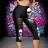 Pantalones Capri con Agujeros de Esqueleto de Halloween de Moda para Mujer Europeos y Americanos Chica Caliente Sexy Ajustados Elásticos Leggings Deportivos