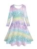 Vestido de Manga Longa Romântico Rosa Estrela Gradiente Fantasia Impressão Digital 3D Transfronteiriço Europeu e Americano para Meninas Primavera e Outono