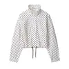 Ins Ropa de Mujer AliExpress Más Vendido Cuello Alto Lunares Gasa Chaqueta Bomber Estilo Piloto Abrigo