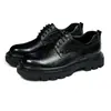 Estilo retro de ropa de trabajo, suela gruesa, zapatos casuales de cuero genuino para hombre, puntera redonda, zapatos Derby de piel de vaca, diseño moderno de cuero desgastado y agrietado