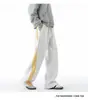 Calça de Moletom Esportiva Color Block com Três Listras Outono Solta Caimento Estilo Hip-Hop Americano Reta Casual Calça de Perna Larga