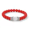 Original, de nicho, popular en Europa y América, piedra volcánica de 8 mm, ágata roja, ojo de tigre, pulsera de cuentas hechas a mano con corona al por mayor