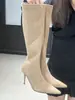 Botas Altas de Tacón de Aguja Color Verde Mallard con Punta Fina para Mujer 2026 Nuevas de Moda Otoño Color Caqui Botas Largas Botas Largas de Tacón Alto de Gamuza