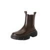 Botas Curtas de Couro Genuíno com Solado Grosso e Bico Redondo para Mulheres 2025 Outono e Inverno Novas Plataforma Versátil Botas de Cano Curto Couro Bovino de Primeira Camada Botas Martin