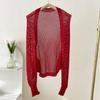 Verão Novo Malha Gelo Silk Xale Feminino Estilo Coreano All-match Cor Sólida Oco Ar-condicionado Quarto Decoração Exterior Manga Xale